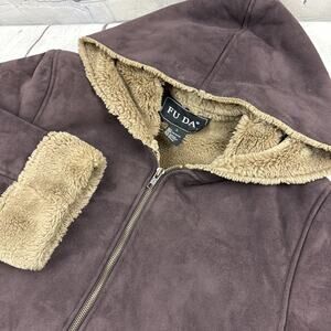 FU DA New York Jacket Womens Large Brown Faux Suede Sherpa Lined Jacket